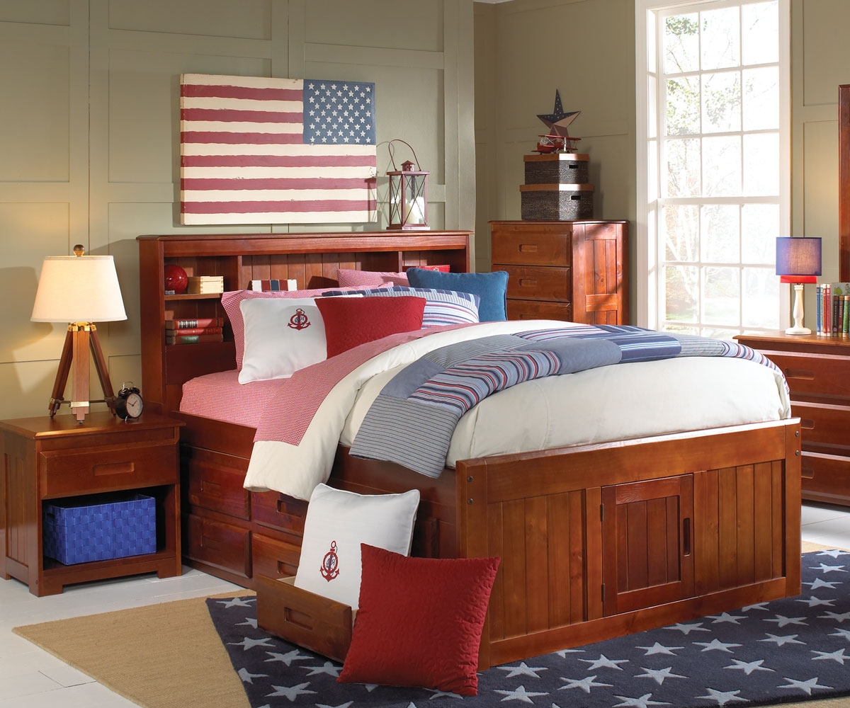 2821 Full Bookcase Headboard Captain Bed W Trundle 3 Drawers